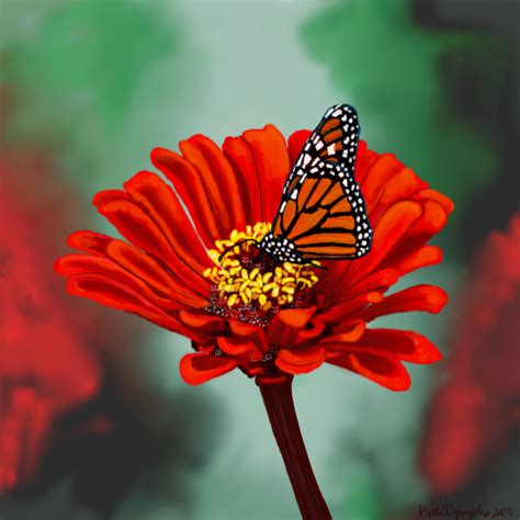 Red Monarch Butterfly | red flower and monarch butterfly | Art | Blasting Art | Red flower ...