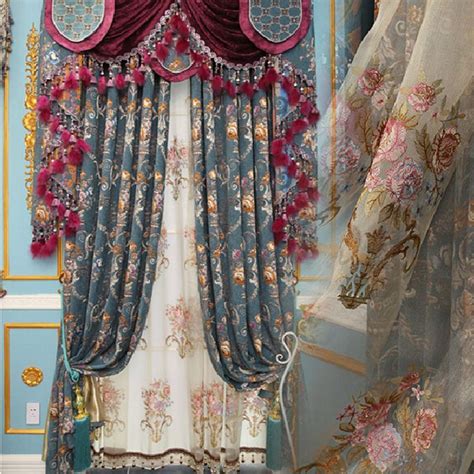 Thick Chenille Floral/Leaf Blue Elegant Curtains | Elegant curtains, Victorian curtains, Blue ...