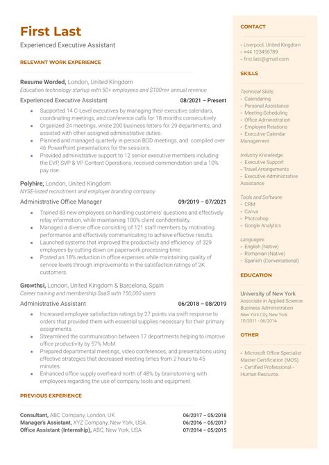 Experienced Executive Assistant Resume Examples for 2024 | Resume Worded