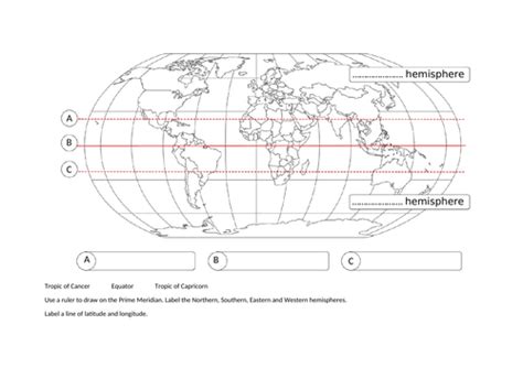 Blank World Map to label continents and oceans + latitude longitude ...