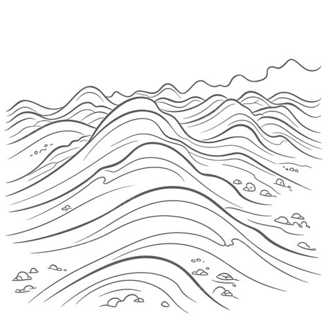 Hand Drawn Illustration Of A Scene Of Waves In The Mountains Outline Sketch Drawing Vector ...