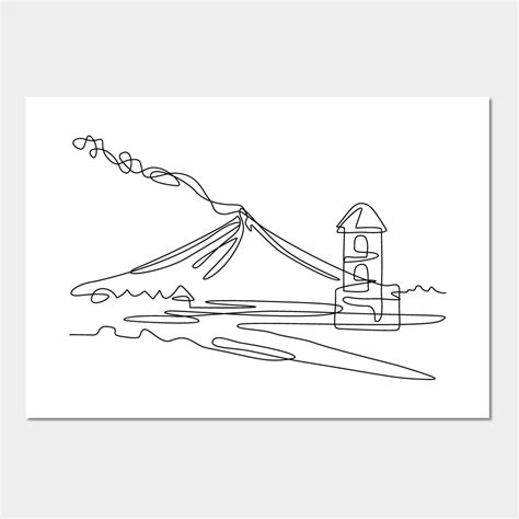 Mayon Volcano or Mount Mayon with Cagsawa Church Bell Tower Ruins Continuous Line Drawing by ...