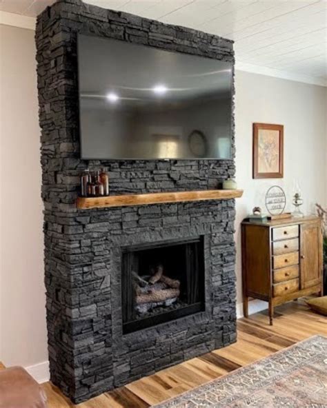 Iron Ore Stacked Stone Home Fireplace Design - Living Room - Denver ...