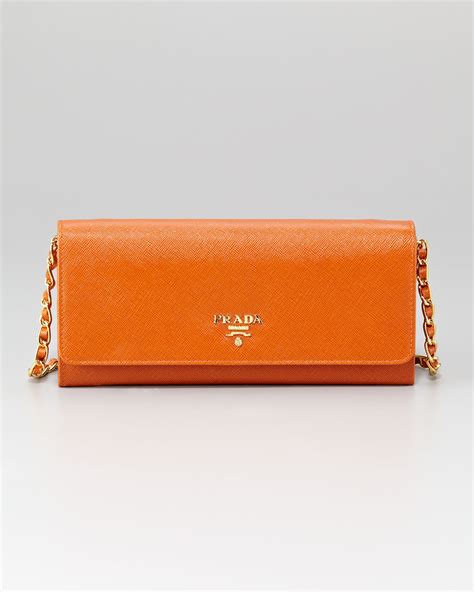 Prada Leather Wallet On A Chain in Beige (orange) | Lyst