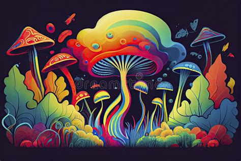 Psychedelic Trippy LSD or Magic Mushrooms Hallucinations Hippie Concept ...