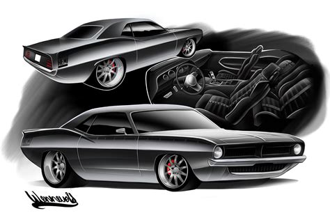 70 Cuda Rendering Pro Touring Hemi Muscle car Drawing Andreas Hoås ...