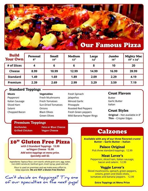 Menu of Pizza Palace in Mackinaw City, MI 49701