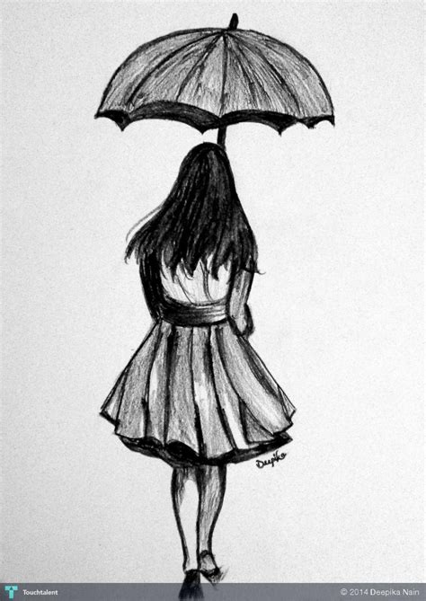 Pencil Drawing Of Girl With Umbrella