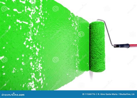 Roller with Green Paint on White Wall Stock Photo - Image of painting, roller: 11546776