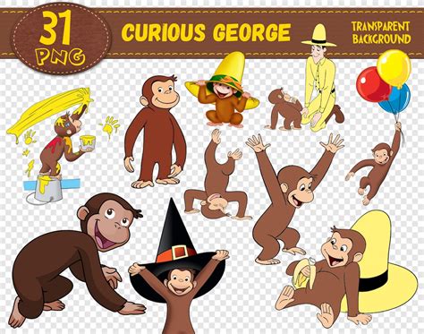 Curious George Clipart Curious George characters Curious | Etsy