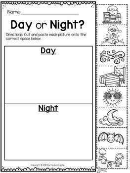 a printable day or night worksheet for students to practice their writing skills