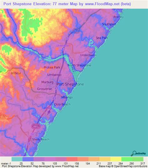 Elevation of Port Shepstone,South Africa Elevation Map, Topography, Contour