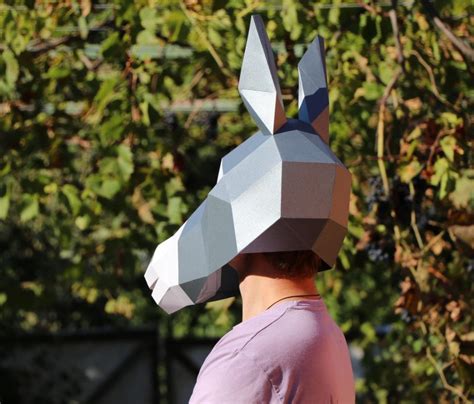 Donkey Mask DIY, Low Poly Mask, Paper Craft Mask, Pdf Template 3D Mask ...