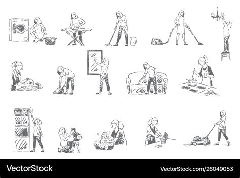 Housekeeping household chores concept sketch Vector Image