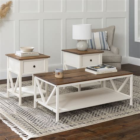 Modern Farmhouse Accent Table Set, Distressed White - Walmart.com