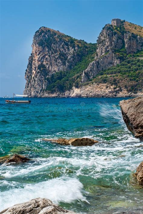 Seascape Depicting the Punta Campanella Mountain Stock Image - Image of lubrense, postcard ...