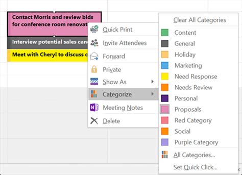 Assign a color category to a calendar appointment, meeting, or event ...