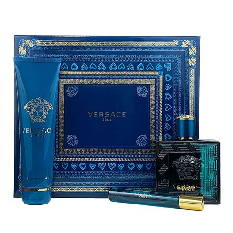 Versace Eros Gianni Versace Versace Eros 3 Pc. Gift Set For Men | Edt 0.3 Oz + Edt 3.4 Oz + S/g ...