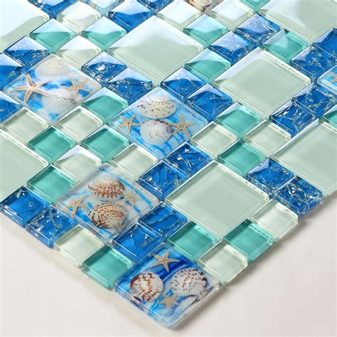 TST Glass Conch Tiles Beach style Sea Blue Glass Tile Green Glass ...