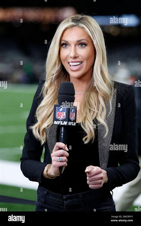 NFL Network reporter Taylor Bisciotti is seen before an NFL football game between the New ...