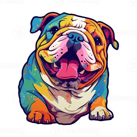 Colorful Bulldog Dog, Bulldog Portrait, Dog Sticker Clip art, Dog Lover ...