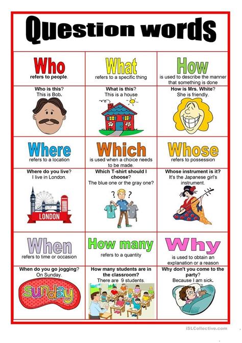 Picture dictionary - Question words worksheet - Free ESL printable ...