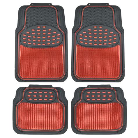 BDK Rubber Metallic MT-614 Red Trimmable Heavy Duty 4-Piece Car Floor ...