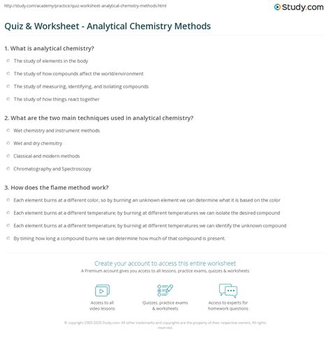 Quiz & Worksheet - Analytical Chemistry Methods | Study.com