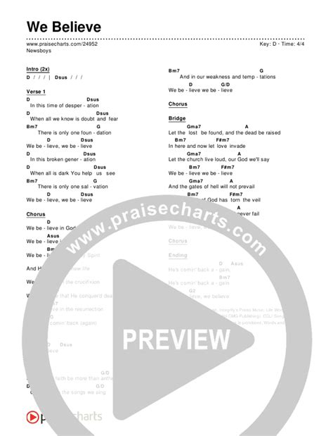 We Believe Chords PDF (Newsboys) - PraiseCharts