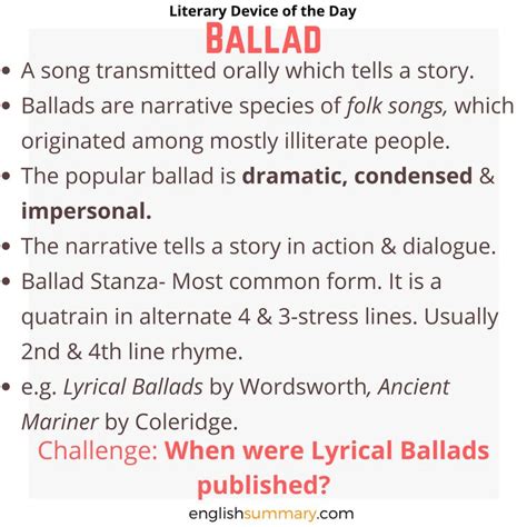 Ballad Definition, Examples | English literature notes, Teaching ...