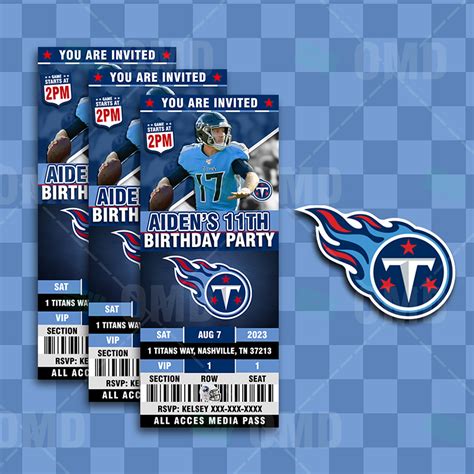 Tennessee Titans Football Ticket Style Sports Party Invitations ...