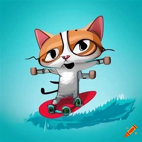 Cartoon cat riding a skateboard