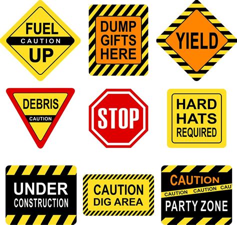 Amazon.com: Construction Themed Party Decorations, 10-11.8 Inch Laminated Caution Traffic Signs ...