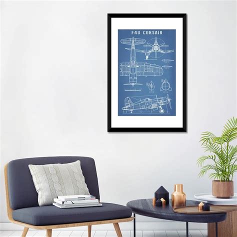 iCanvas "F4U Corsair Vintage Navy Airplane Blueprint" by Action ...