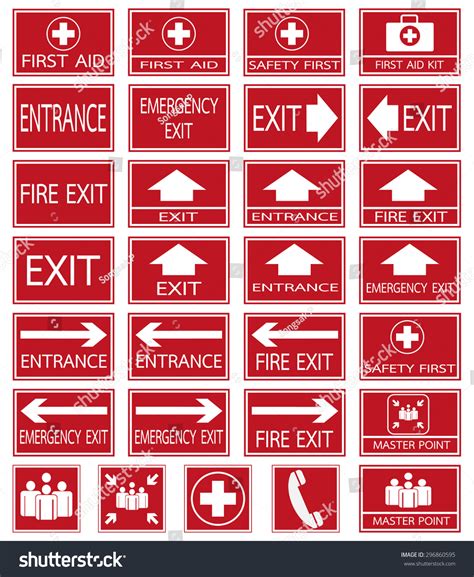 Red Safety Sign Vector Emergency Exit Stock Vector 296860595 - Shutterstock