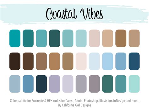 Coastal Vibes Color Palette for Procreate and HEX Codes for - Etsy