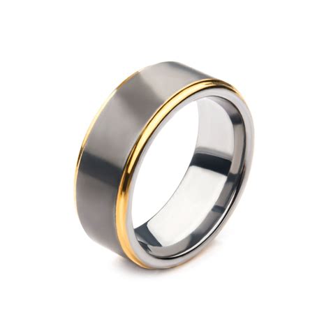 Inox - FR61325-11 Mens Wedding Band Ring, Gun Metal with Gold IP Edge Steel - Size 11 - Walmart ...