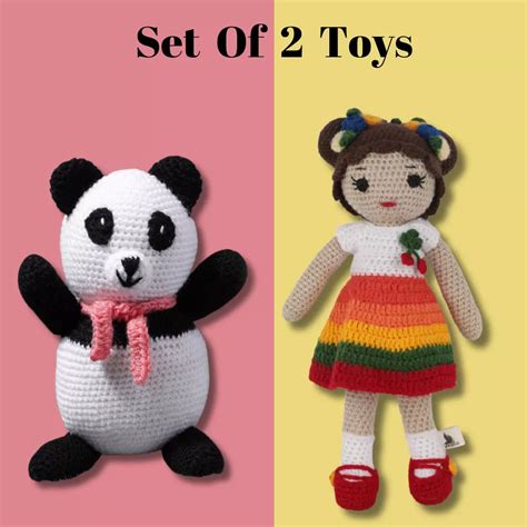 Crochet handmade Panda Toy & Crochet handmade Rainbow Doll Toy – loophoopkids