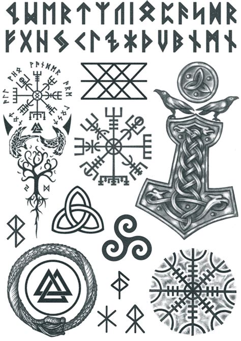 Viking Tattoo Set 2 Norse Tattoos / Viking Temporary Tattoo Set / Mjölnir Tattoo / Aegishjalmur ...