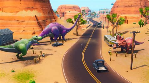 Where to Dance Between Three Dinosaurs in Fortnite - Guide Stash