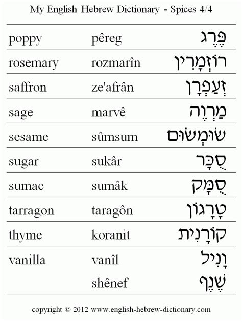 My English Hebrew Dictionary: Food - Spices Vocabulary #4