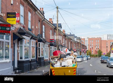 Row of terraced student houses in Selly Oak, Birmingham with to rent signs which are rented by ...