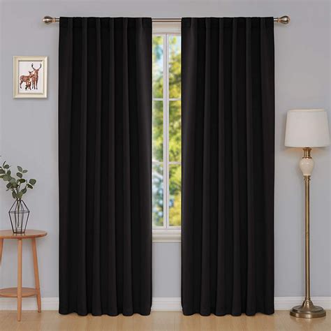 Deconovo Black Blackout Curtains 84 inch Long Back Tab and Rod Pocket Blackout Curtain Panels ...