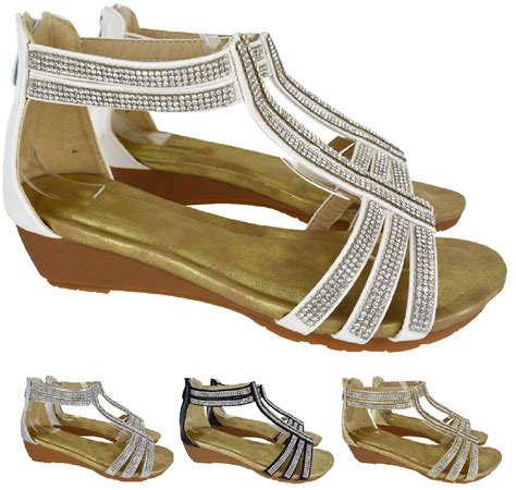 LADIES SUMMER WOMENS LOW HEEL WEDGE SUMMER DRESSY HOILDAY SANDALS SHOES SIZE 3-8