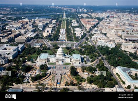 Aerial of the U.S. Capitol under restoration, Washington, D.C Stock ...