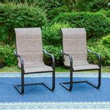 MF Studio 2-Piece Outdoor Patio C-spring Dining Chairs Metal Rocking Frame with Textilene Seat ...