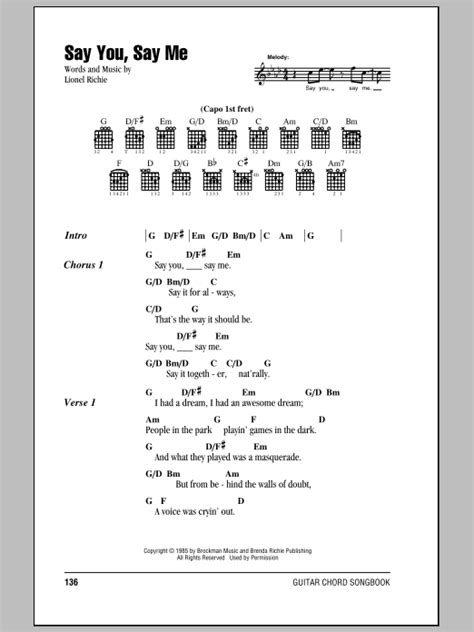 Say You, Say Me by Lionel Richie - Guitar Chords/Lyrics - Guitar Instructor