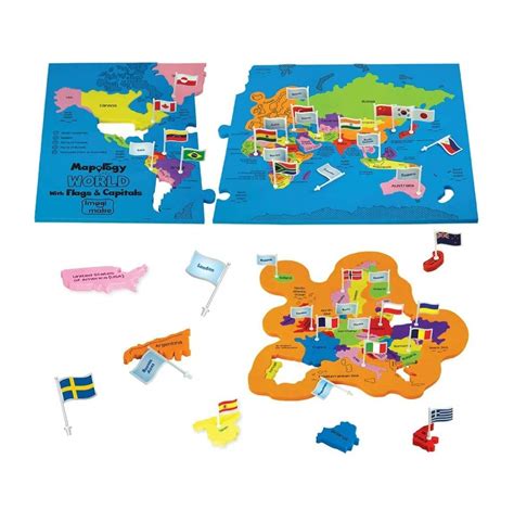 World Map Puzzle with Countries, Their Flags and Capitals (78 Pieces) - Brain Box Games