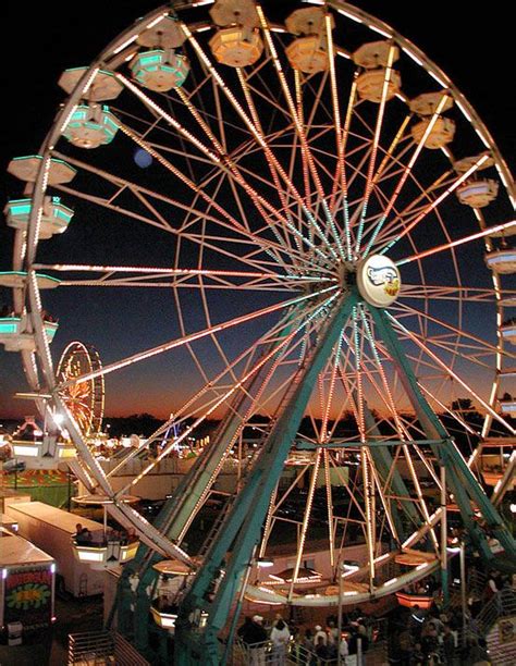 a ferris wheel in an amusement park at night with lights on it's sides