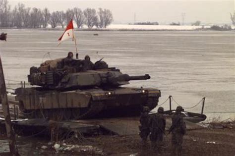 M-1 Abrams Main Battle Tank crosses over the Sava River into Bosnia and Herzegovina.